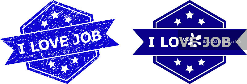 六边形我爱工作橡胶印章图片素材