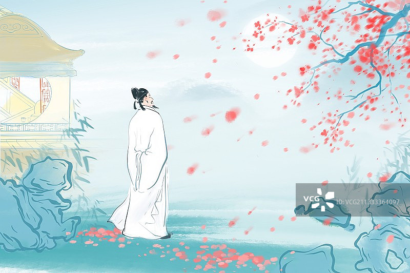 古代词人李煜林花谢了春和文学插画图片素材