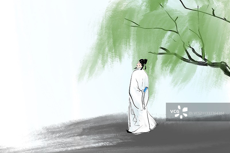 李白吟诗人物中国画图片素材