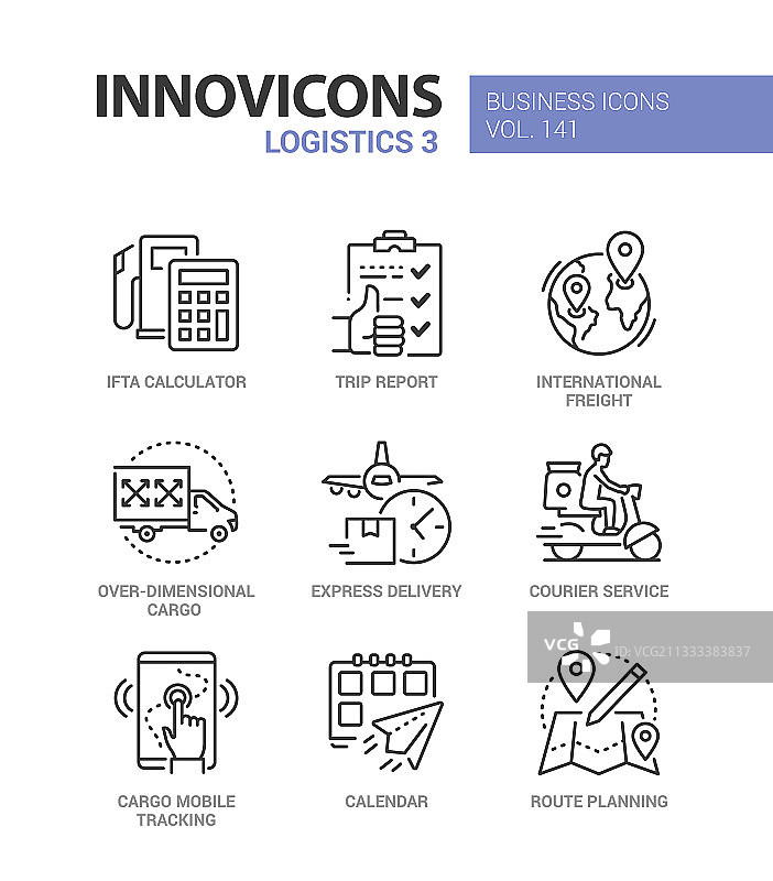 彩色物流线性设计风格图标集图片素材