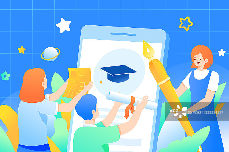 毕业季旅游出行学生网课高考录取电商书单学习新学期教育矢量插画图片素材
