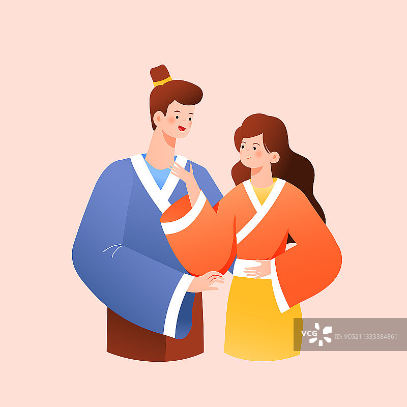 卡通情人节传统节日约会牛郎织女古风电商促销中国风国潮矢量插画图片素材