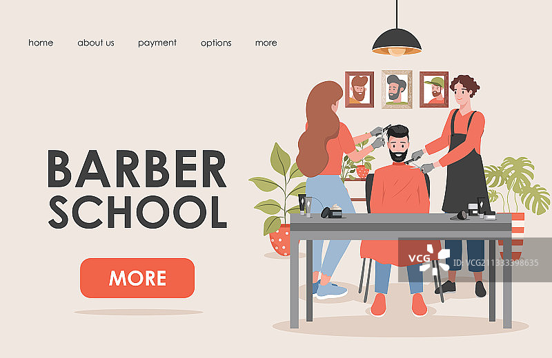 理发学校扁平风格登录页模板图片素材