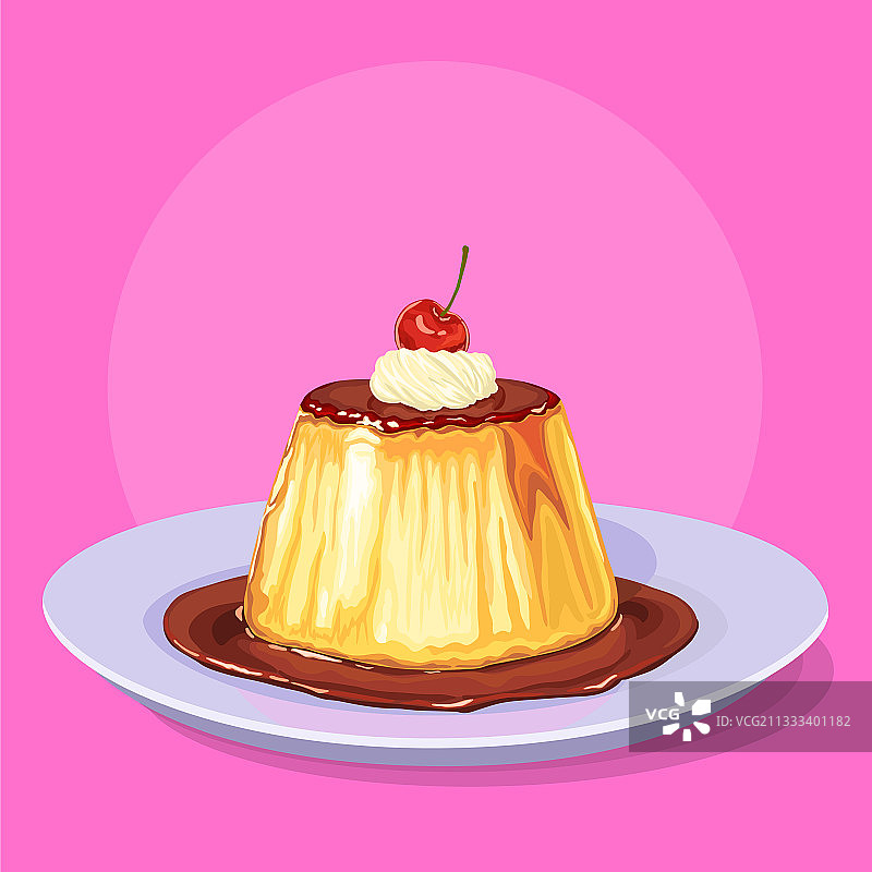 奶油樱桃焦糖布丁图片素材