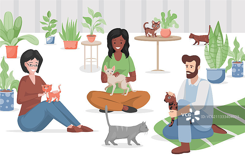 猫咪咖啡馆或宠物店扁平风格图片素材