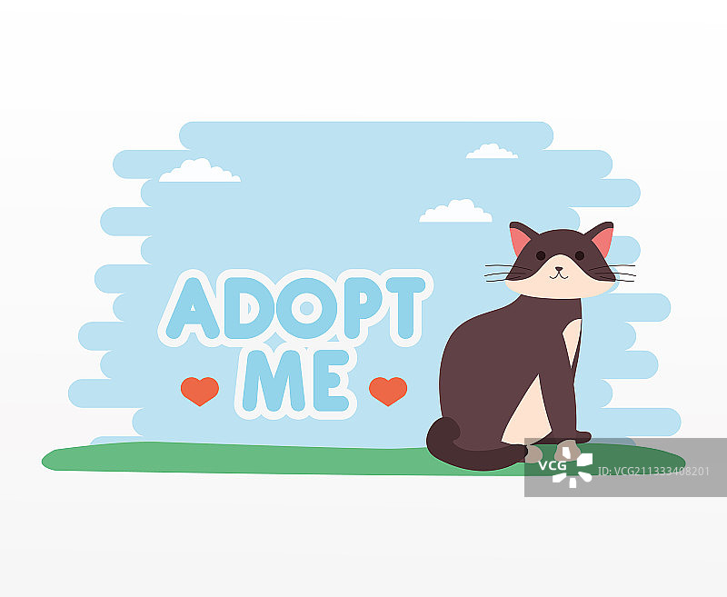 领养宠物：可爱猫咪与爱心图片素材