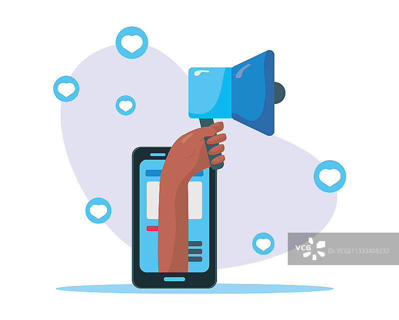 智能手机和带爱心的扩音器社交媒体图片素材