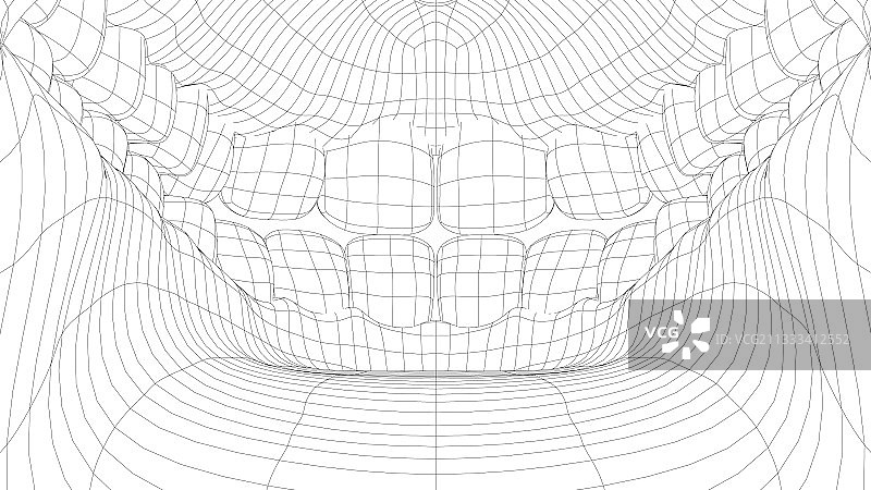 口内牙齿的3D线框特写图片素材