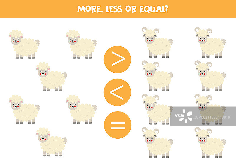 卡通绵羊和公羊的多少对比图片素材