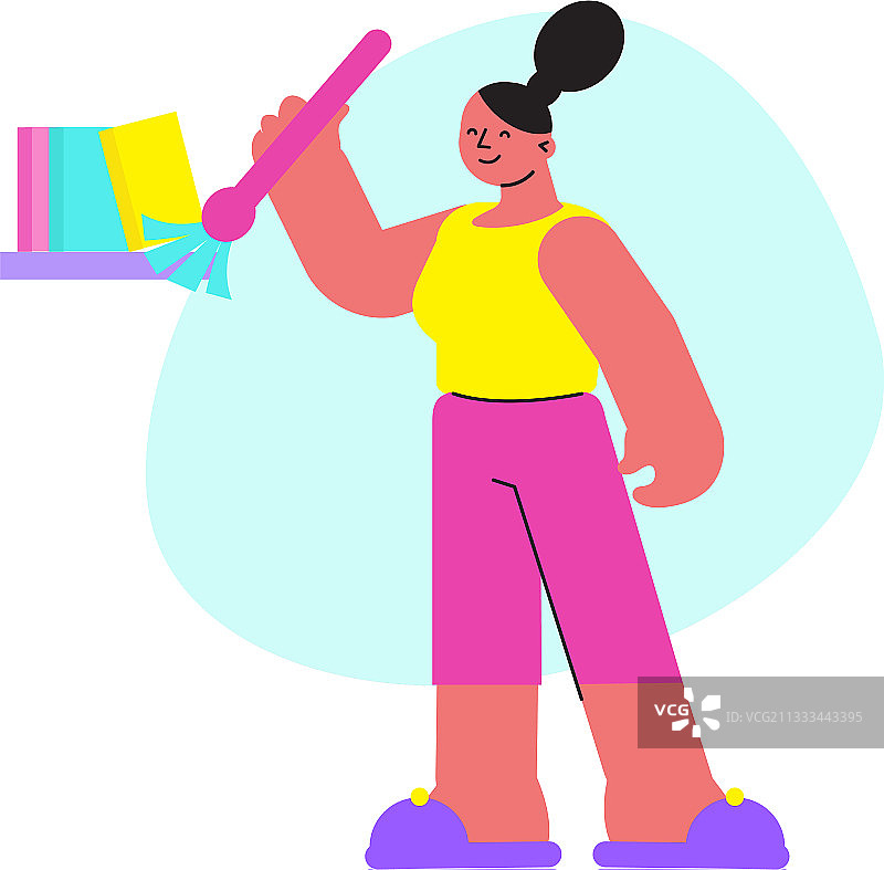 清洁书架灰尘的构图图片素材