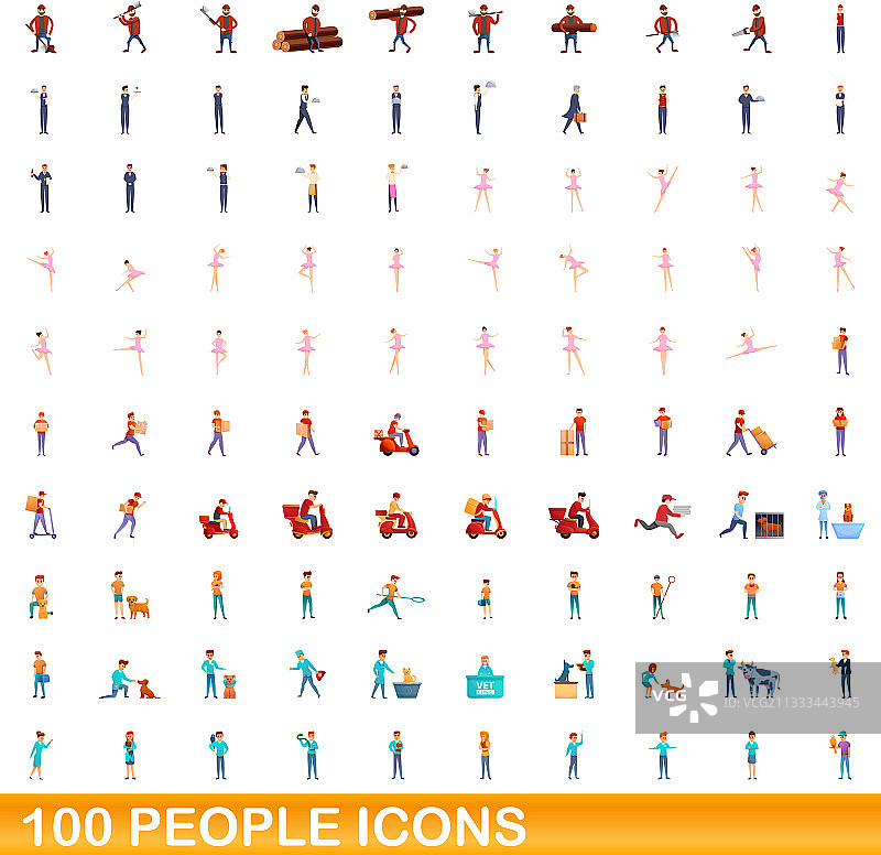 100人图标设置卡通风格图片素材