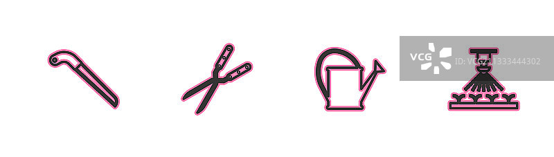 园艺工具组合：锯子、水壶等图片素材