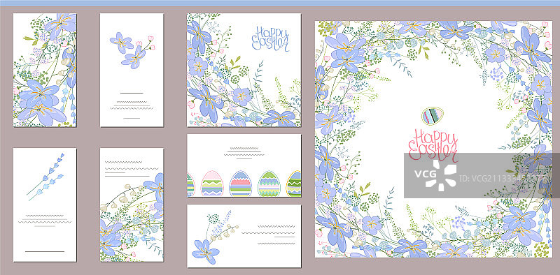 带可爱蓝色花朵的春季花卉模板图片素材