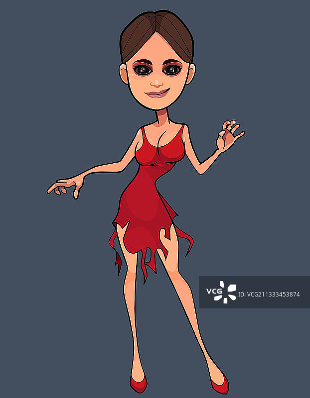 有着黑色大眼睛和红色连衣裙的卡通女人图片素材