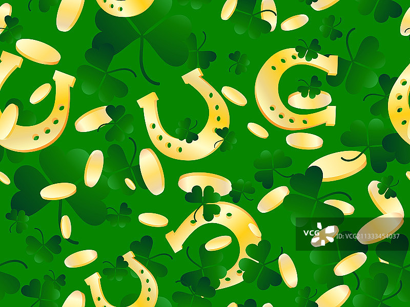 金币与三叶草和金色马蹄铁图片素材