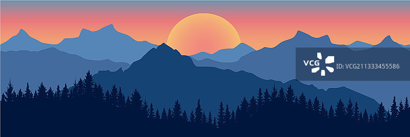 美丽的蓝色山景轮廓图片素材