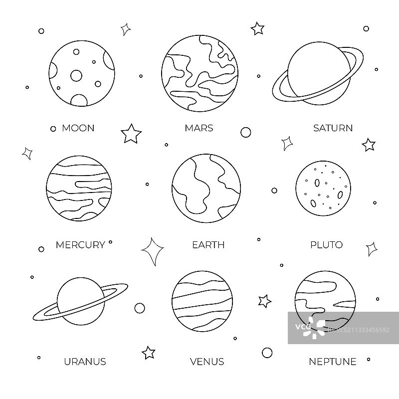 手绘行星和月亮合集图片素材