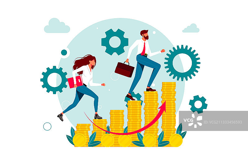 工人在硬币上攀登职业阶梯图片素材