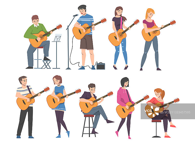 男人和女人弹奏原声吉他套装图片素材