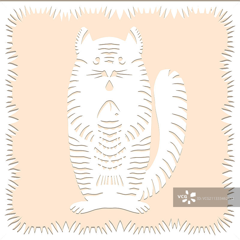 条纹猫与鱼形剪纸装饰图片素材