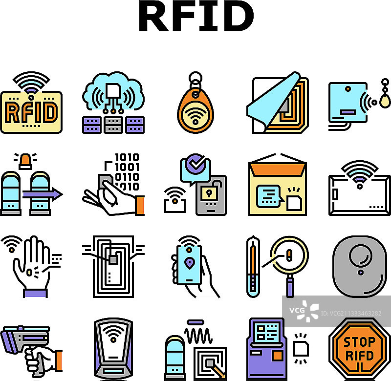 射频识别芯片技术收藏图标集图片素材
