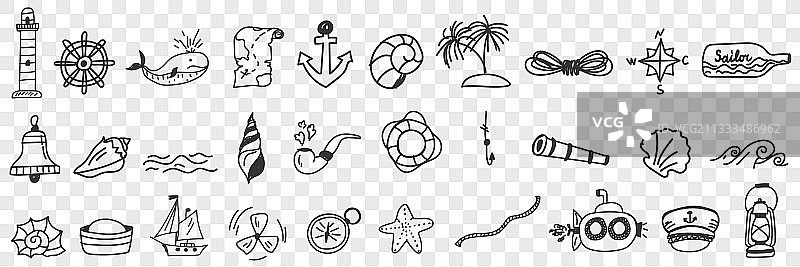航海设备涂鸦套装图片素材