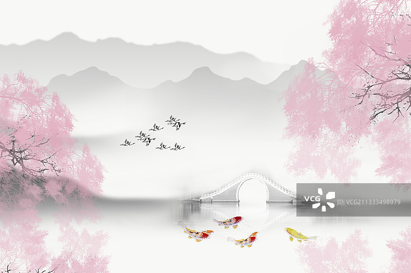充满诗情画意的山水画图片素材