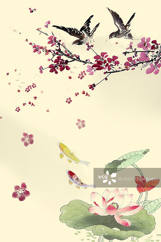 花鸟迎新图片素材