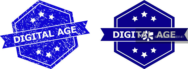 数字时代六边形划痕印章图片素材