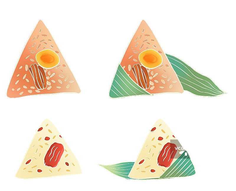 端午节咸甜粽子蛋黄肉粽甜枣粽线条中国风图片素材