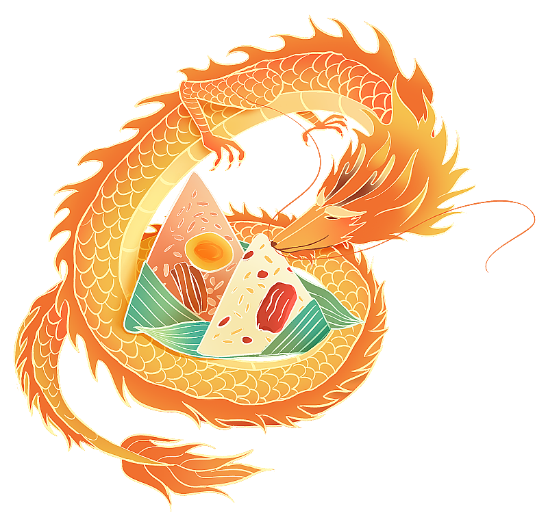 端午节盘着粽子的龙线条中国风图片素材