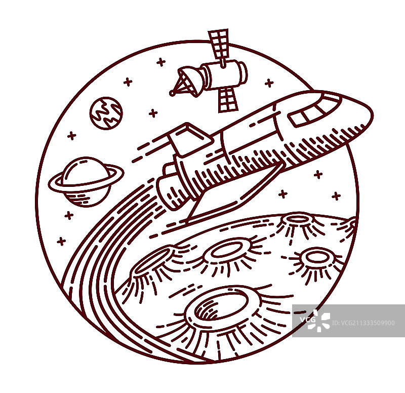 手绘火箭探险线条图片素材