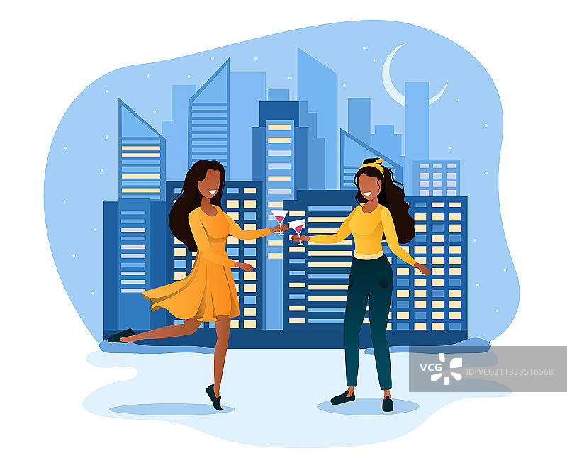 两个穿着黄色连衣裙的卷发女子在跳舞图片素材