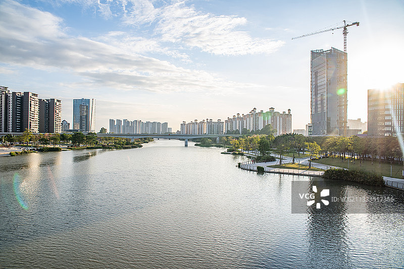 中国广州市南沙区蕉门河滨江风光带图片素材