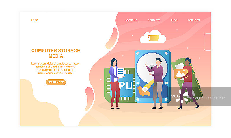 男女角色在电脑上工作图片素材