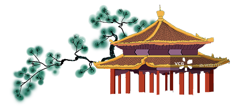 古典风格的房子与树图片素材