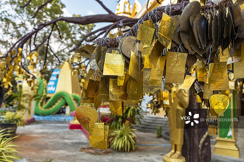 虎穴寺入口处的金叶（甲米镇，甲米地区，泰国）图片素材