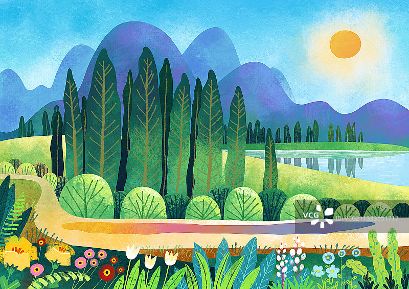 风景插画系列-风景这么美 适合出去走走图片素材