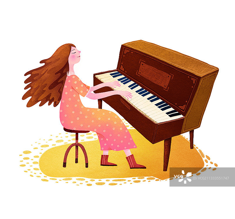 人物插画系列 弹钢琴的女子图片素材