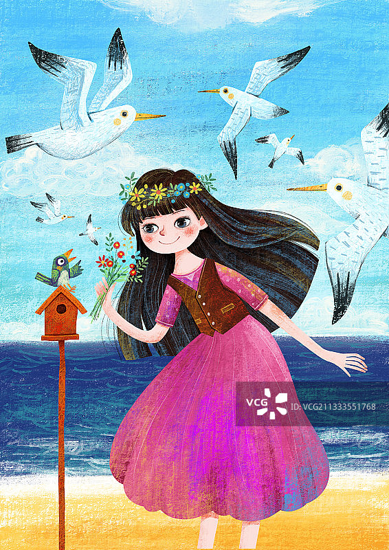 人物插画系列 海边的女孩图片素材