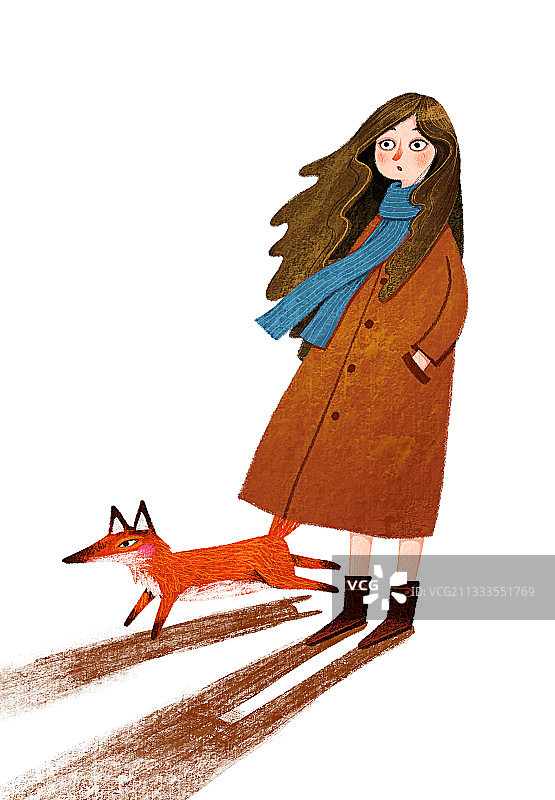 人物插画系列 女孩和狐狸图片素材