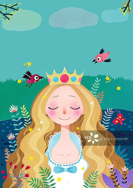 人物插画系列 闭着眼睛的幸福公主图片素材