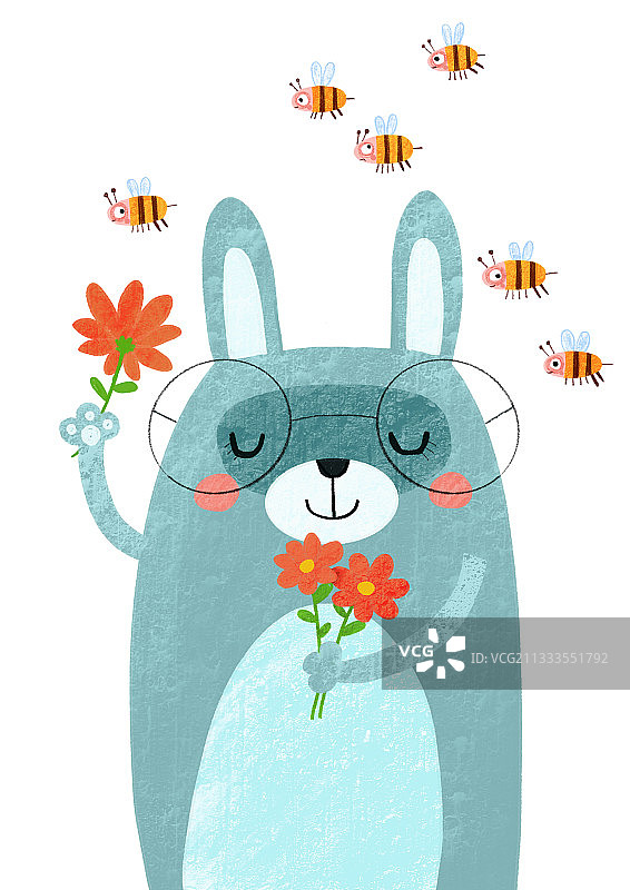 儿童插画动物系列 带着眼睛的兔子图片素材