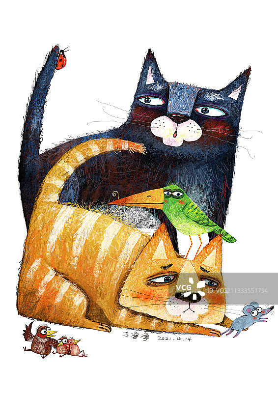 儿童插画动物系列 黑猫和黄猫图片素材