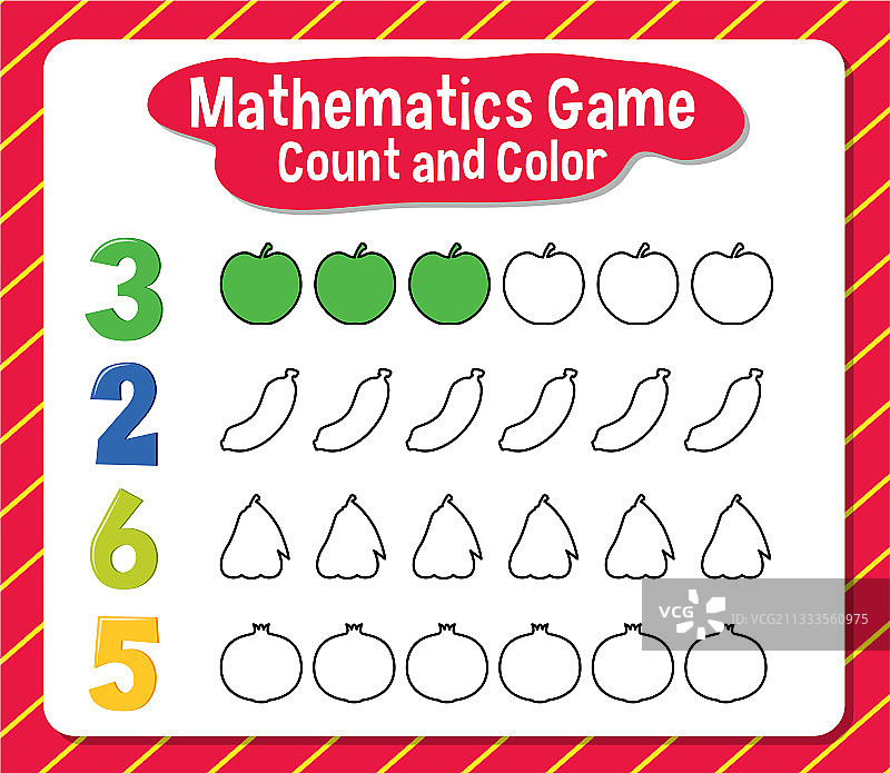 数学游戏计数和着色工作表图片素材