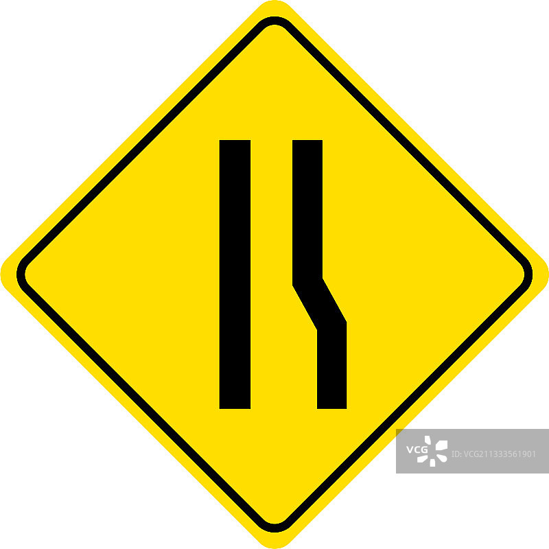 前方道路变窄靠右行驶警告标志图片素材