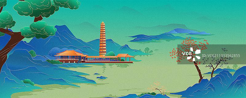 国潮中国风开封风景矢量插画图片素材