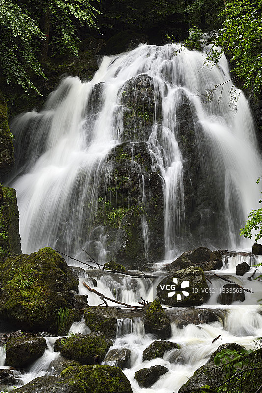 法国孚日省普朗谢莱米讷的柳树滴水瀑布图片素材