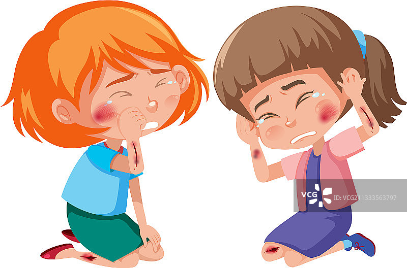 年轻女孩面部和手臂受伤卡通形象图片素材