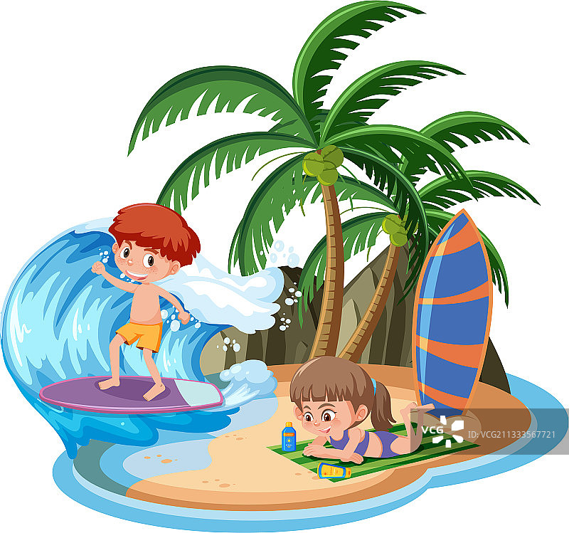 孤立岛屿上的儿童图片素材
